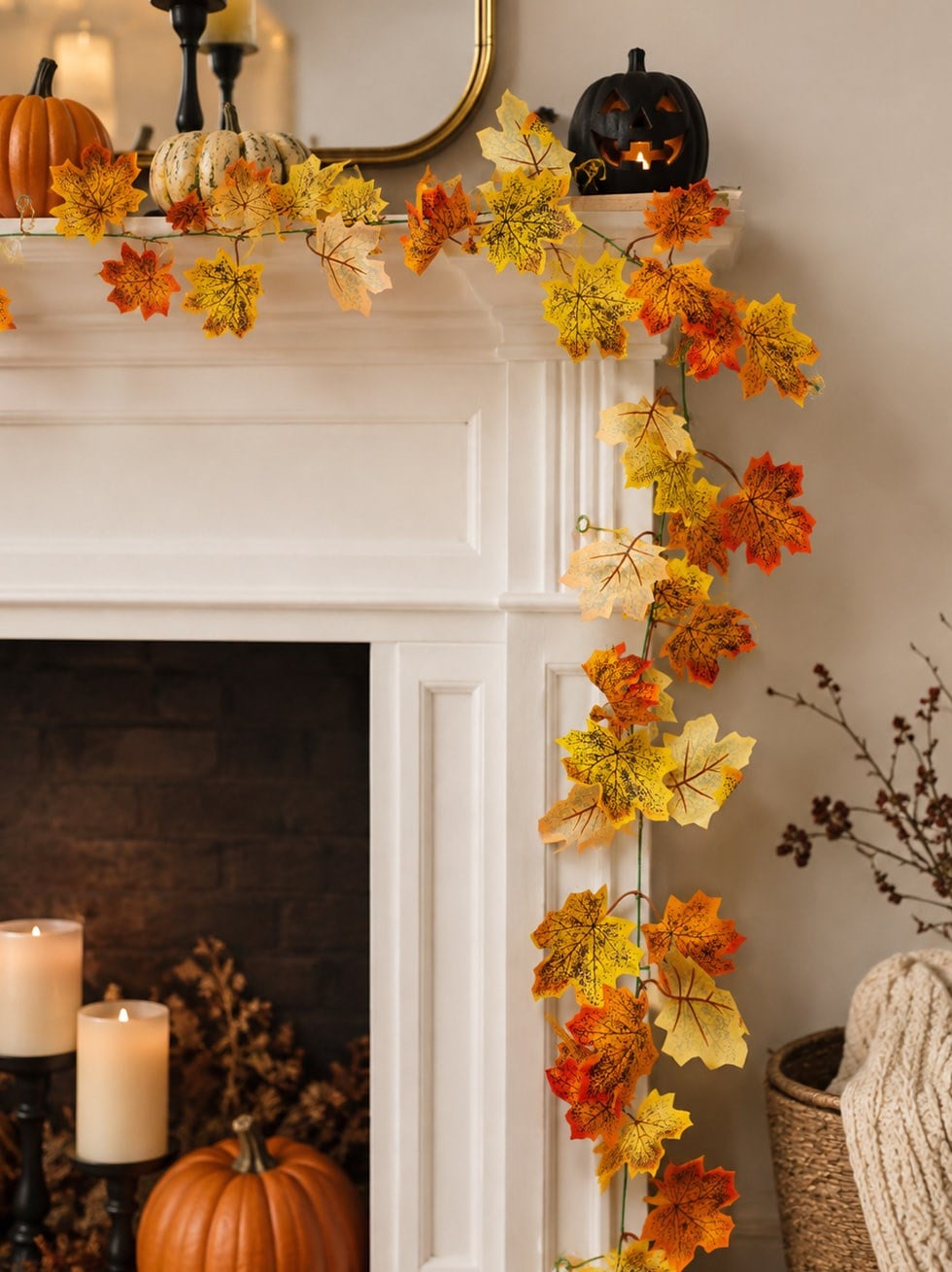 Cadılar Bayramı Dekoratif Yaprak Garland – Sonbahar Yapraklı Süs 200 cm - Halloween Kapı Süsü & Dekoratif Süsler | Parti Adresi