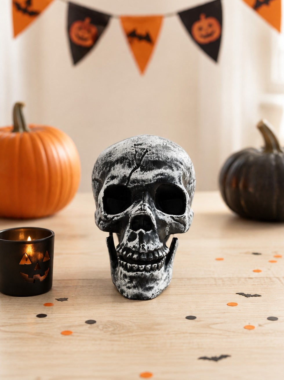 Cadılar Bayramı Kuru Kafa Dekoru – Plastik Halloween Parti Süsü 15 cm - İskeletler | Parti Adresi