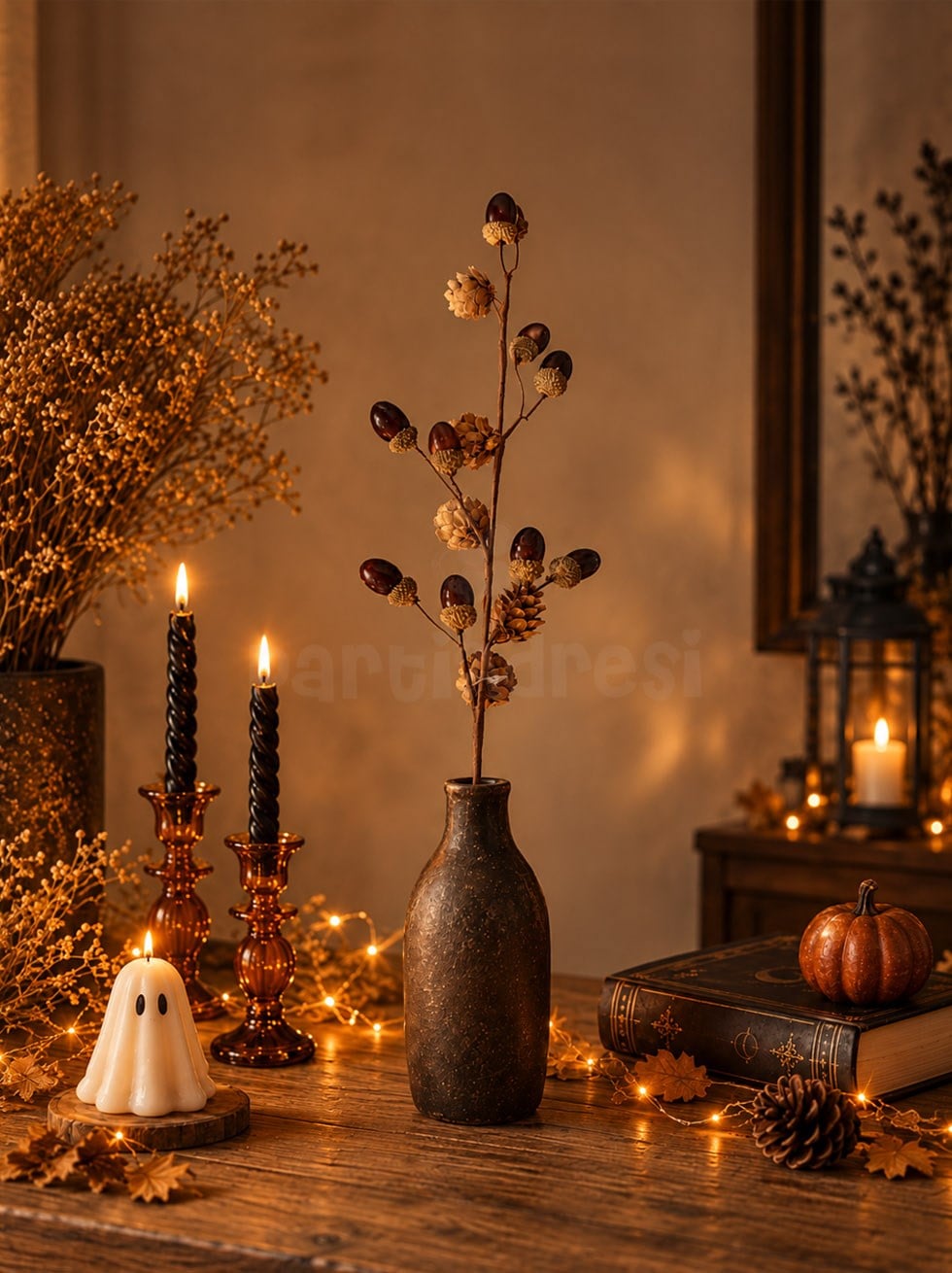 Cadılar Bayramı Palamutlu Dekoratif Dal 62 cm – Sonbahar ve Halloween Vazo Dekoru - Halloween Kapı Süsü & Dekoratif Süsler | Parti Adresi