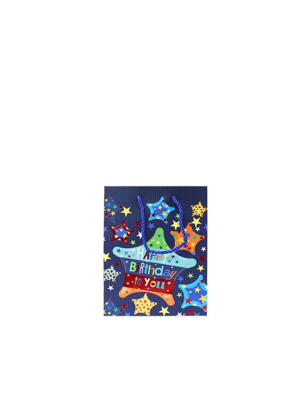 Karton Çanta Happy Birthday Yazılı Alışveriş Çantası Hediye Çantası Lacivert 22 cm