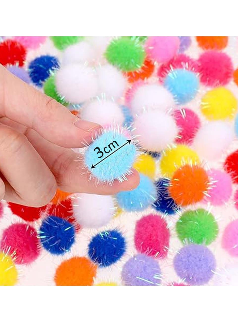 Karışık Renkli Simli Pon Pon 3 cm 50 Adet 