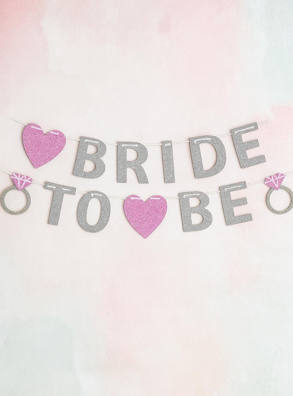 Bride To Be Kalpli Gümüş Pembe Yazı Banner 