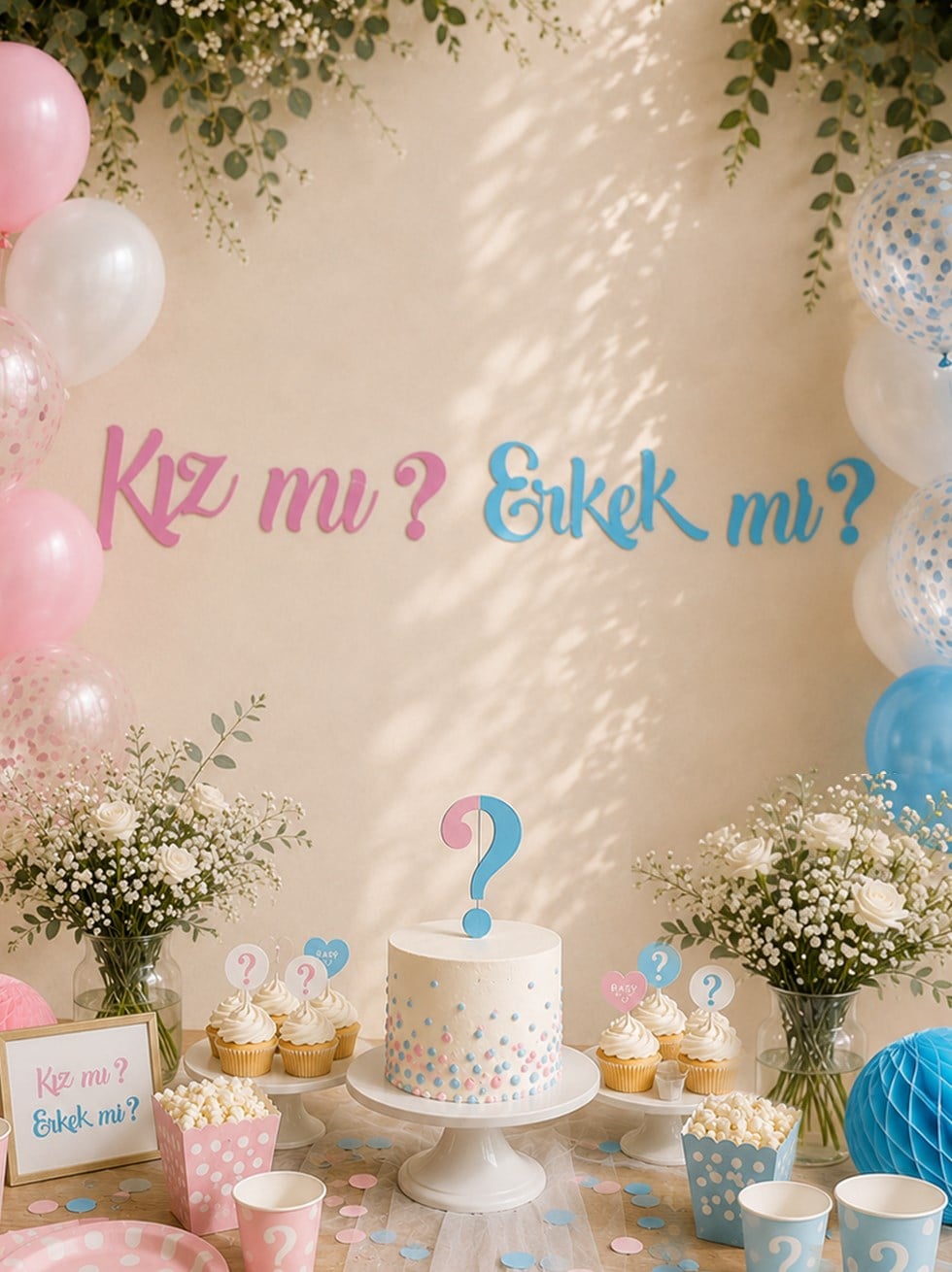 Cinsiyet Belirleme Partisi Kız Mı Erkek Mi Yazılı Kaligrafi Banner  - Cinsiyet Partisi Süsleri | Parti Adresi