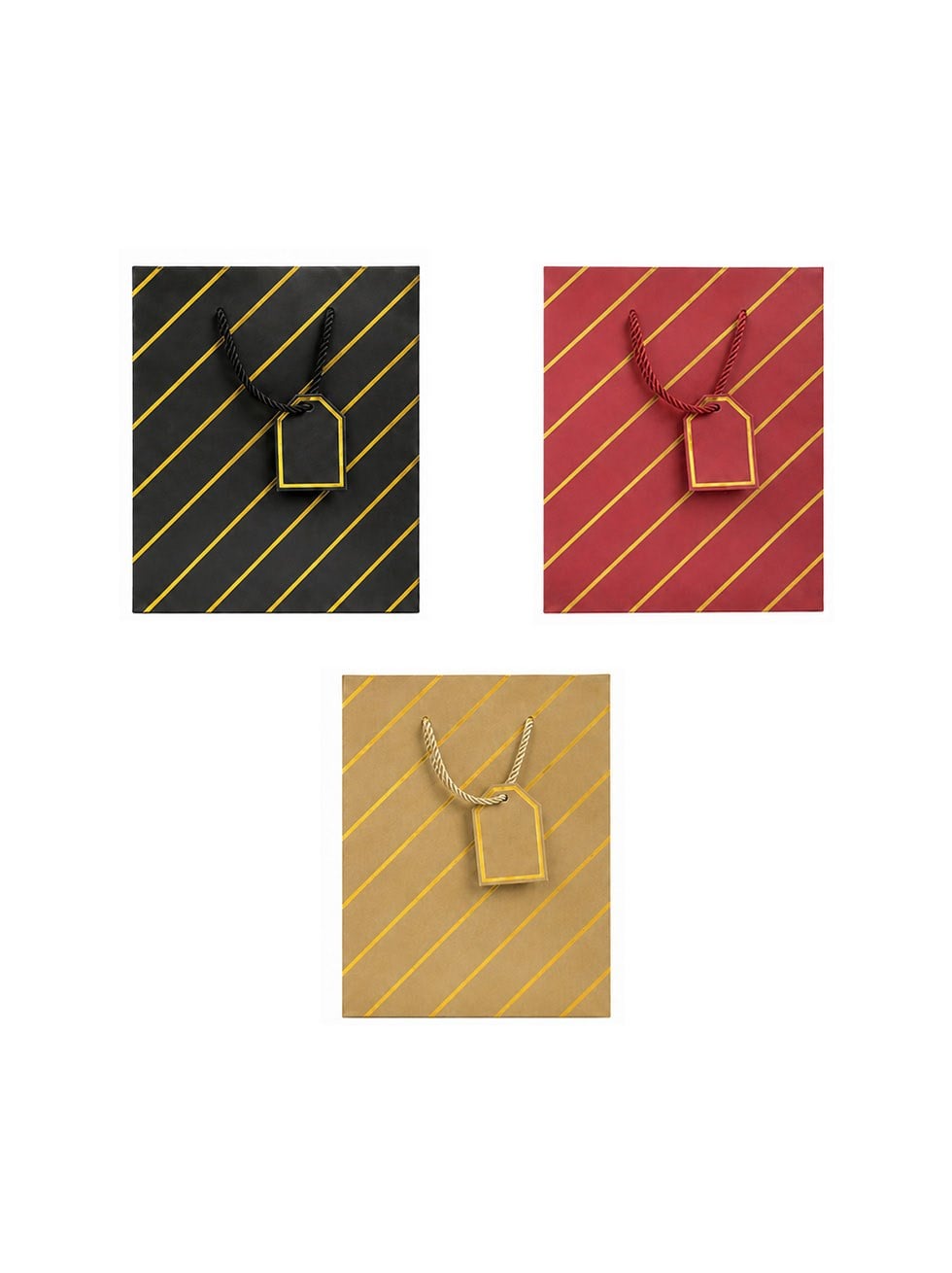 Çizgili Karton Hediye Çantası – Etiketli Lux Alışveriş Çantası 18x23x10 cm 12'li - Desenli Karton Çanta | Parti Adresi