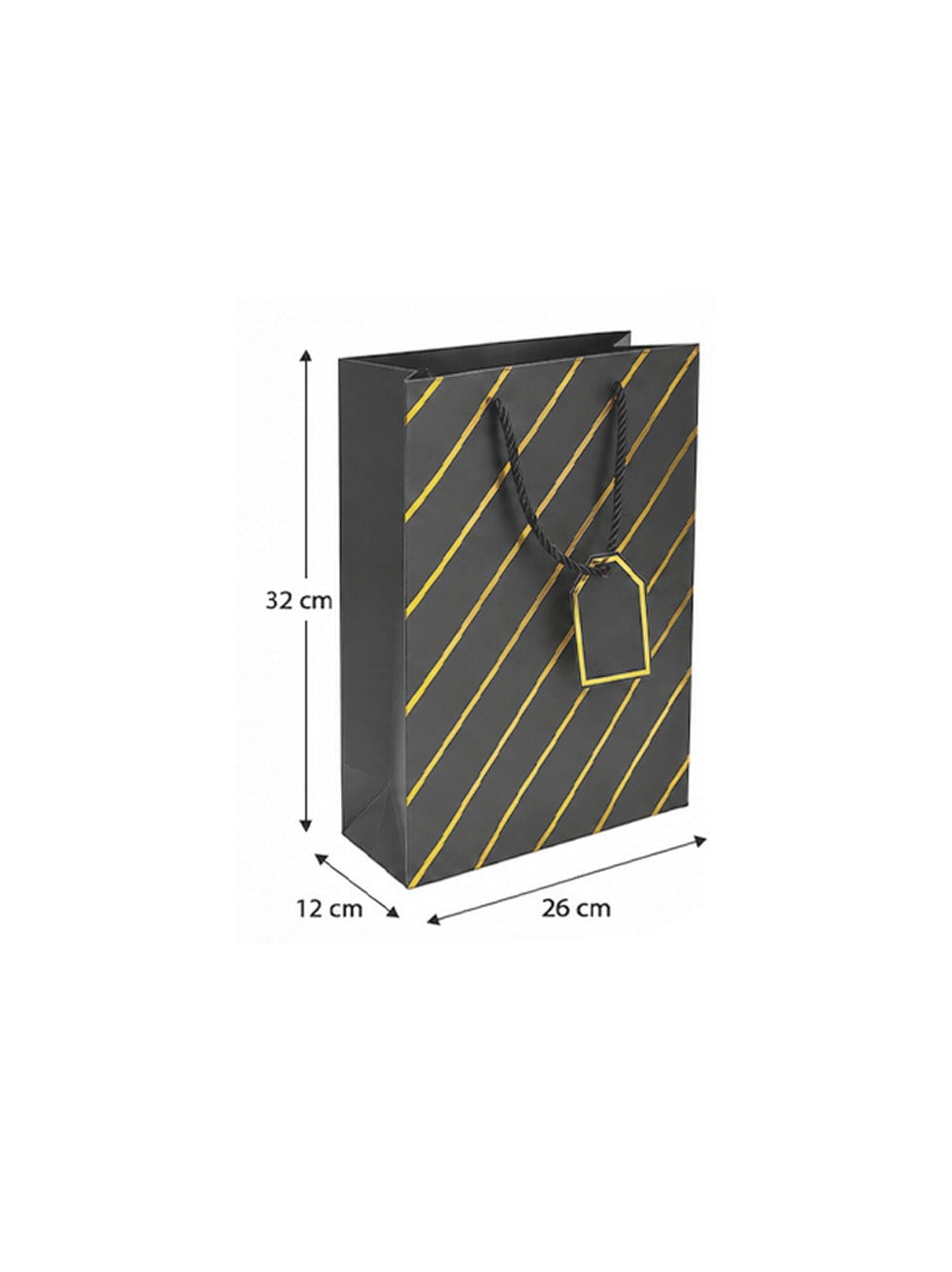 Çizgili Karton Hediye Çantası – Etiketli Lux Alışveriş Çantası 26x32x12 cm 12'li - Desenli Karton Çanta | Parti Adresi