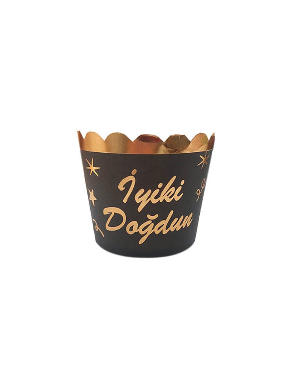 Cup Cake Kalıbı İyi Ki Doğdun Siyah-Altın 12 li