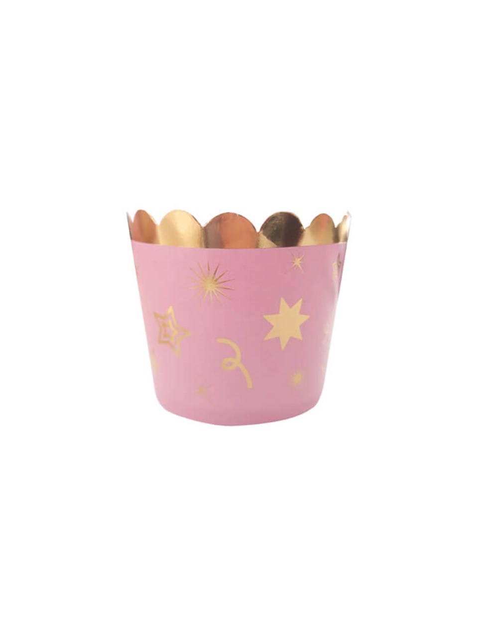 Cup Cake Kalıbı Yıldızlı Pembe-Altın 12 li
