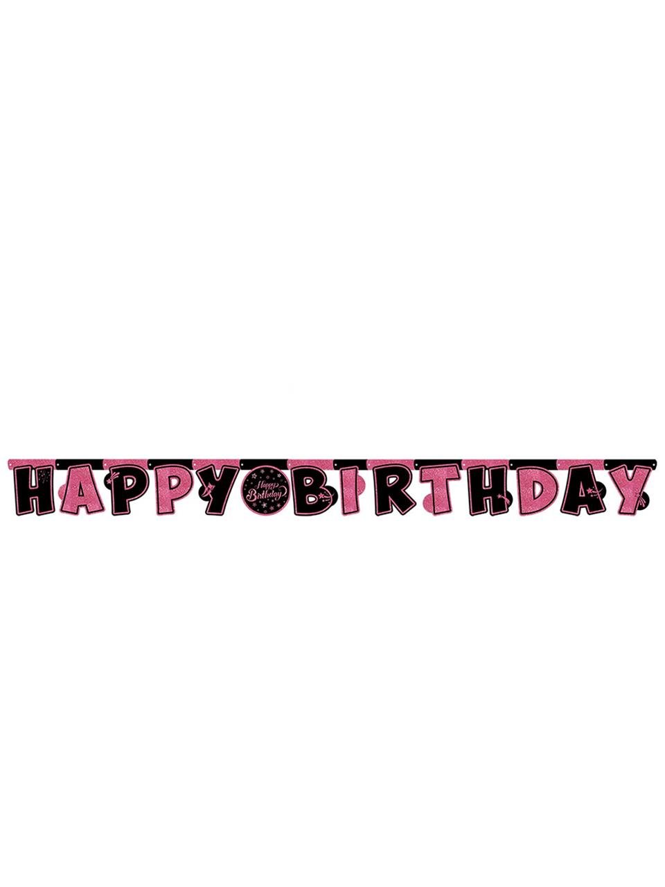 Pink Stars Temalı Happy Birthday Yazı Banner Asılabilir Doğum Günü Süsü