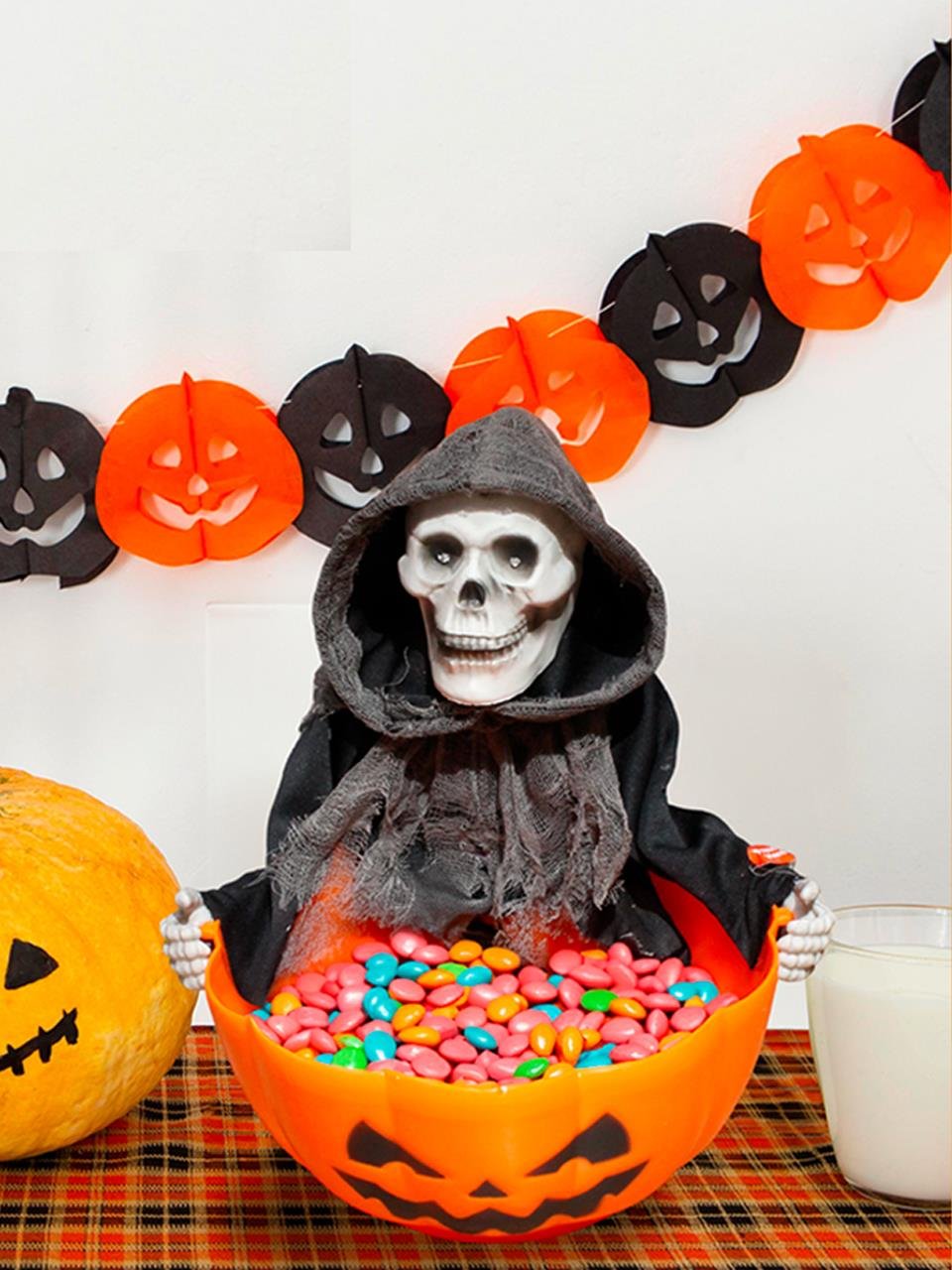 Cadılar Bayramı İskelet Figürlü Şeker Kovası  Halloween Haraketli Parti Dekoru x cm