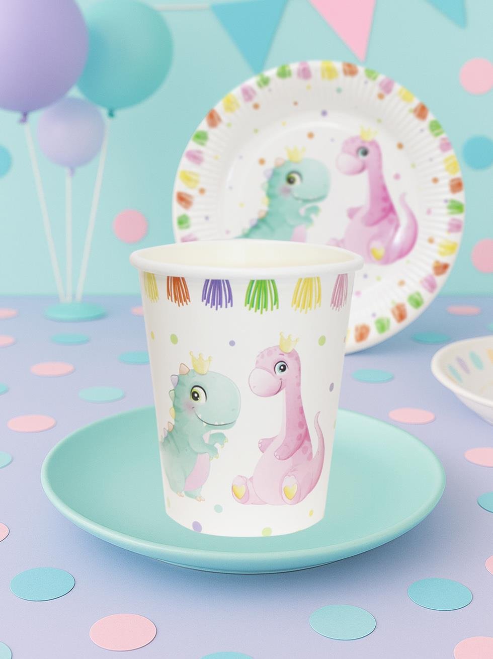 Sevimli Dinozor Temalı Bardak Karton Doğum Günü Bardağı 8'li