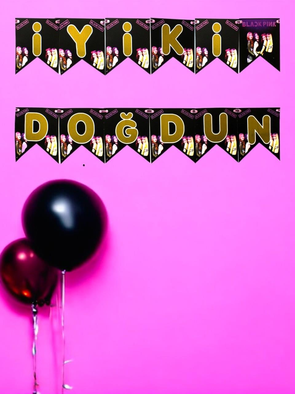 Black Pink Temalı İyi Ki Doğdun Yazı Banner Asılabilir Doğum Günü Süsü