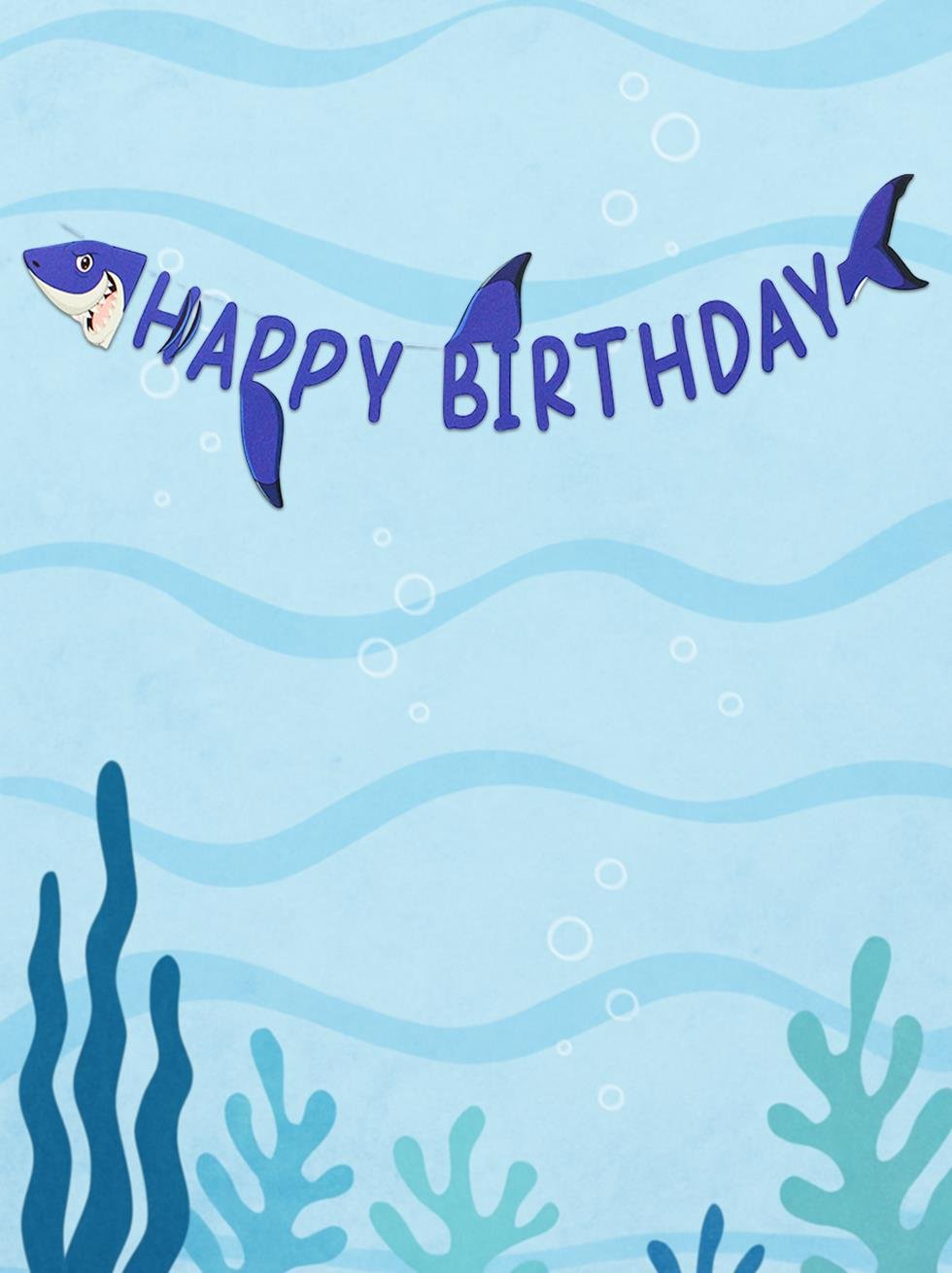 Köpek Balığı Deniz Temalı Happy Birthday Yazı Banner Doğum Günü Parti Süsü