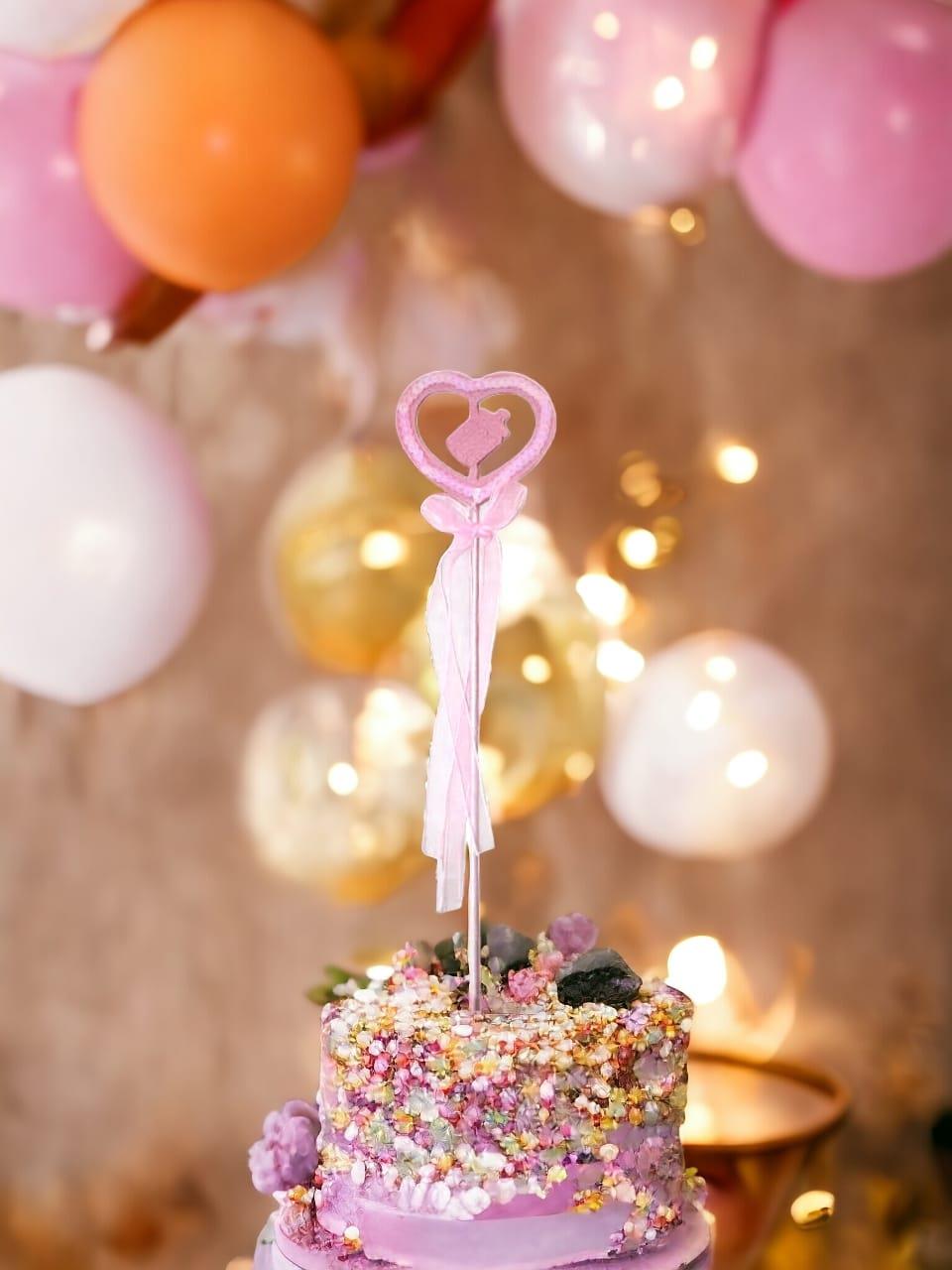 Pembe Kalp Baby Shower Çubuklu Dekor Süsü