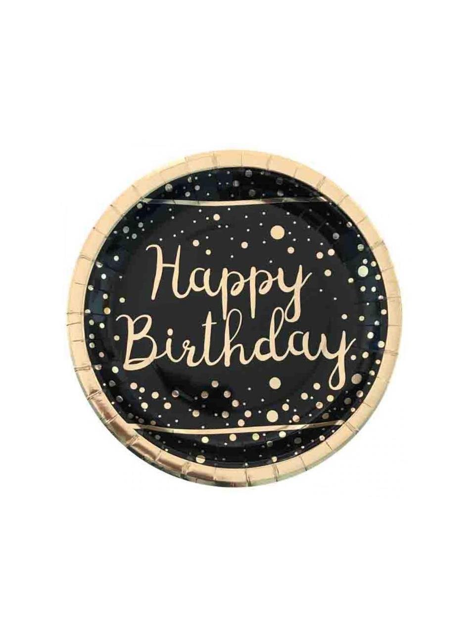 Gold Happy Birthday Varak Baskılı Siyah Tabak