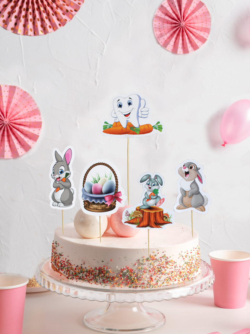 Tavşan Temalı Kürdan Diş Buğdayı Cupcake Kürdanı Pasta Süsü 5'li