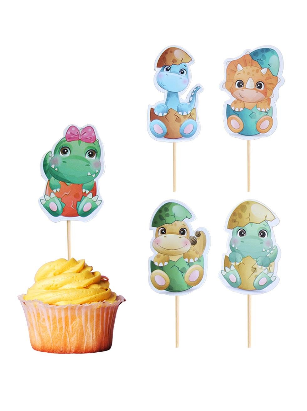 Baby Dinozor Temalı Kürdan Figürlü Pasta Süsü Cupcake Kürdanı 10'lu