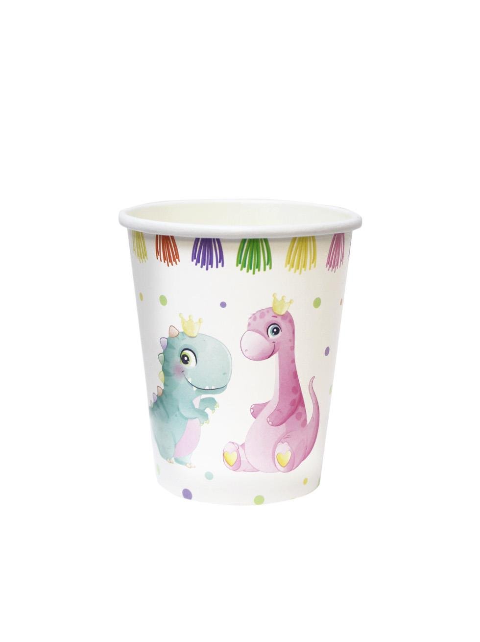 Sevimli Dinozor Temalı Bardak Karton Doğum Günü Bardağı 8'li