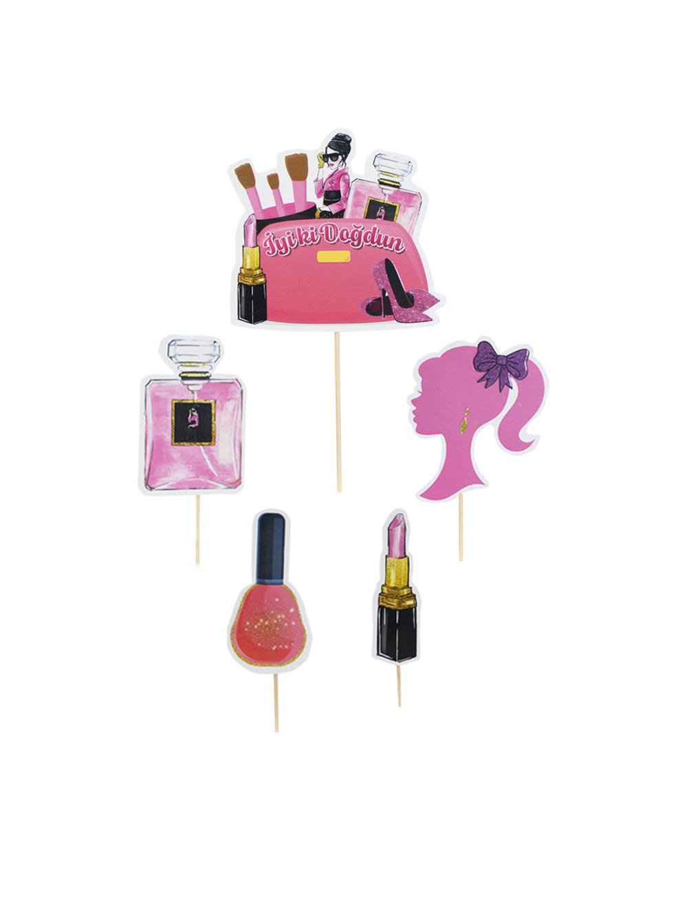 Pink Star Temalı Süslü Kürdan İyi Ki Doğdun Pasta Süsü Cupcake Kürdanı 5'li 