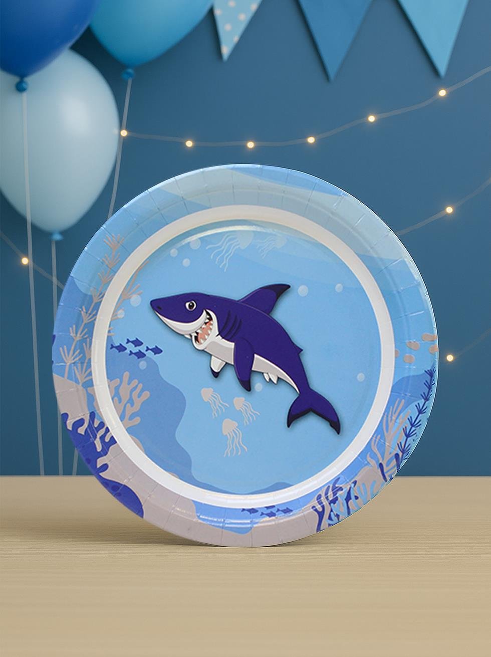 Köpek Balığı Deniz Temalı Tabak Karton Doğum Günü Tabağı 8'li