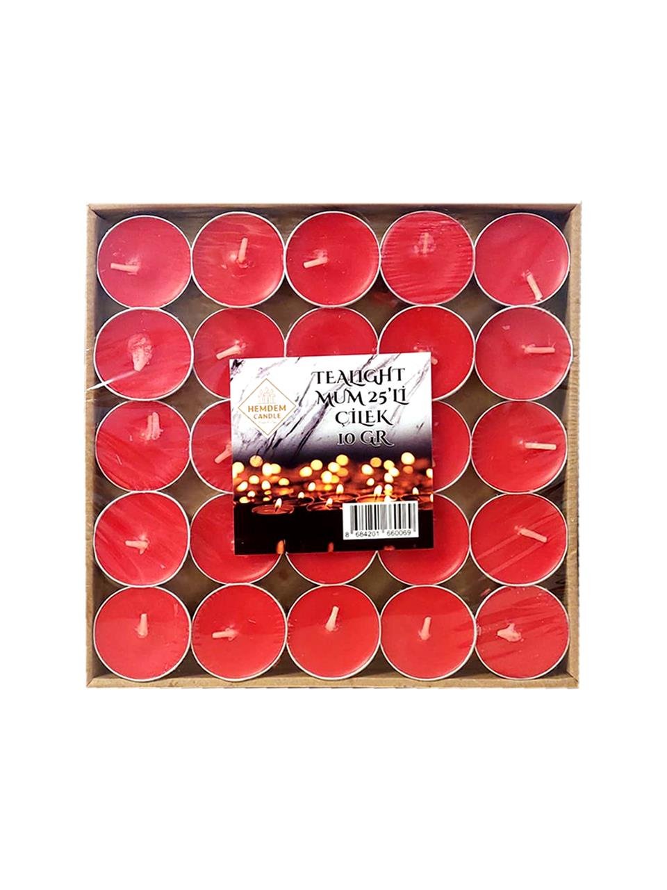 Dekoratif Mum Tealight Mum 10 gr. 25'li Kırmızı Çilek Kokulu Mum