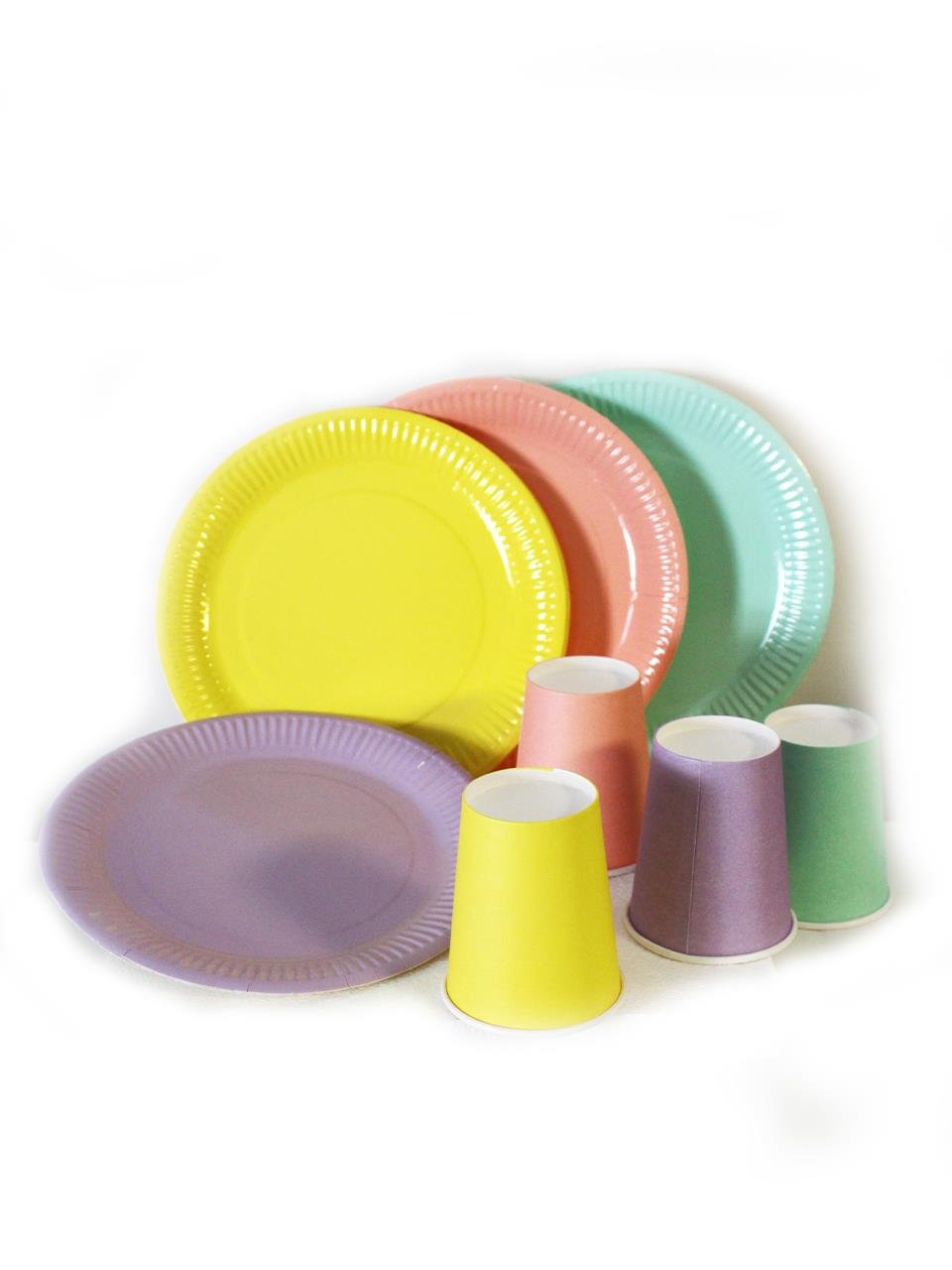 Doğum Günü Seti Makaron Karışık Renkli Karton Tabak-Bardak Set 8'li