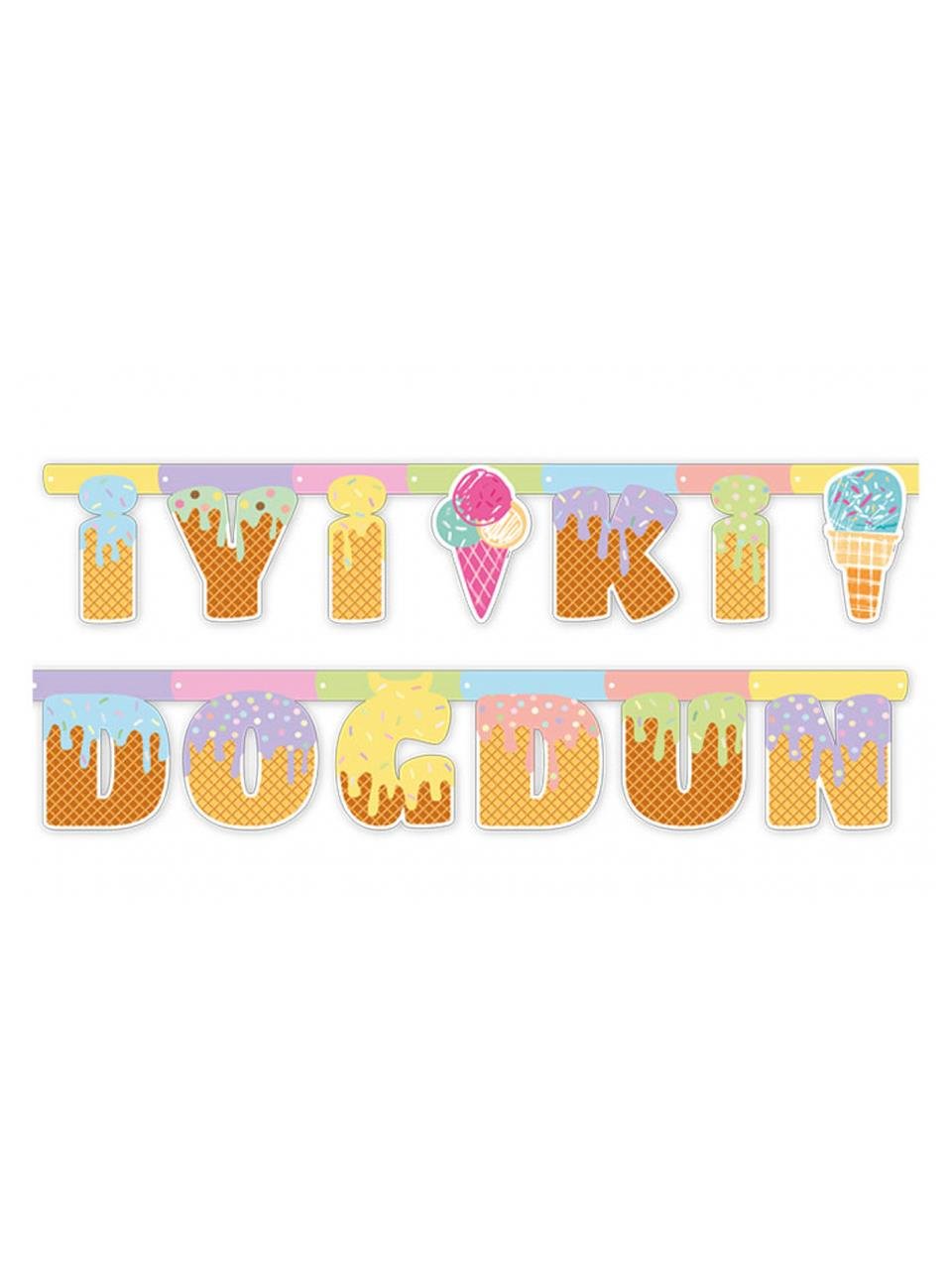 Dondurma Temalı İyi Ki Doğdun Harf Banner Asılabilir Doğum Günü Süsü