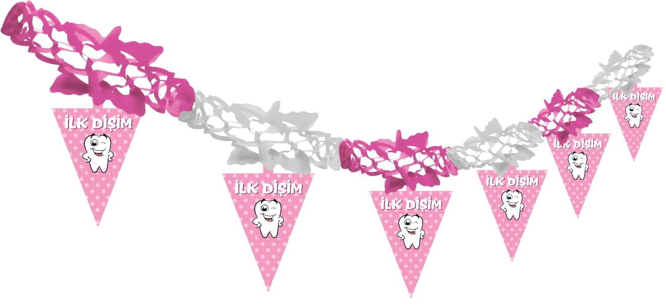 İlk Dişim Kağıt Zincir Asılabilir Parti Süsü Pembe 50'li