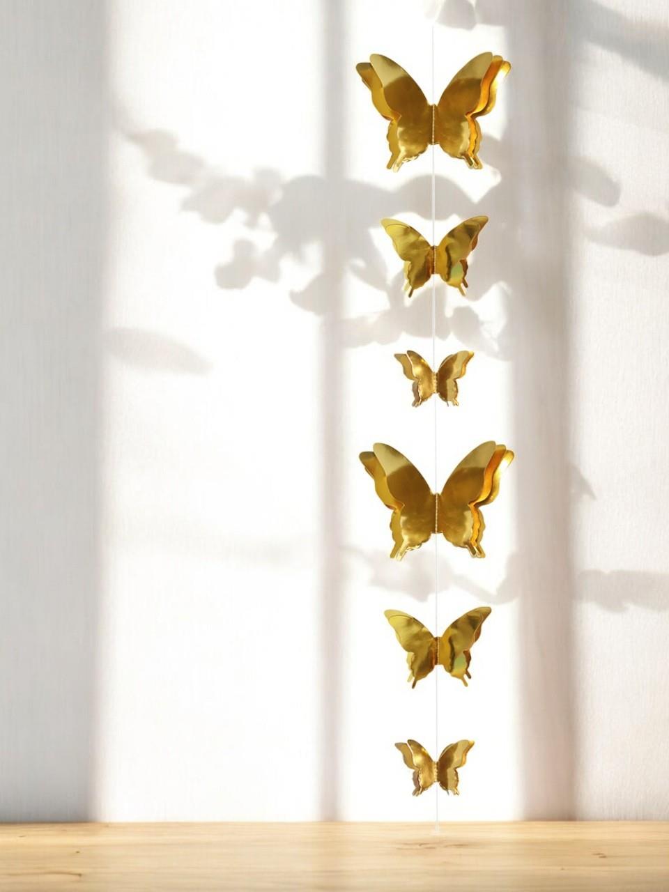 Kelebek Parti Dekoru 3 Boyutlu Tavan Sarkıt Süsü Altın 2 mt