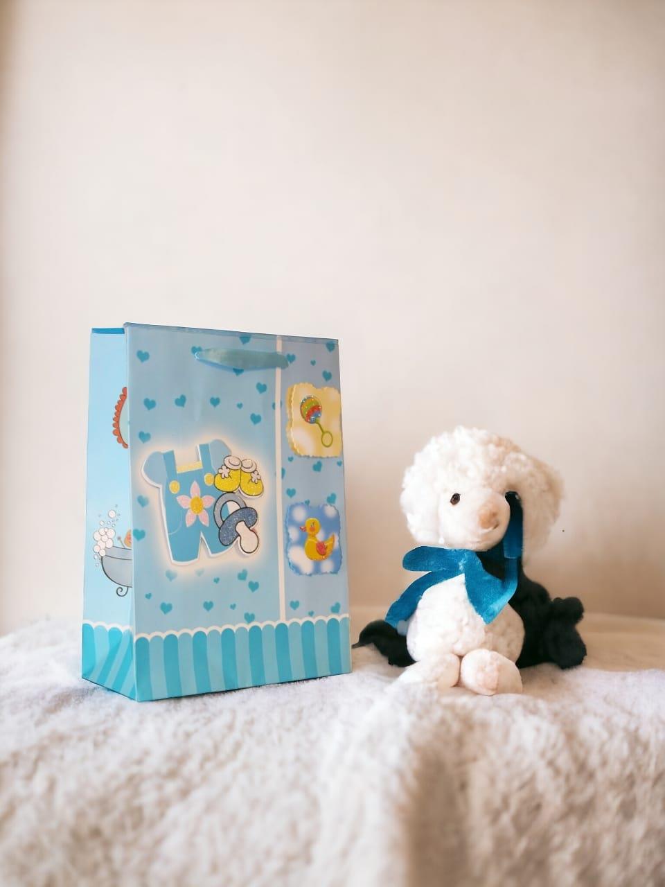 Hoş Geldin Bebek Baby Shower Erkek Bebek Karton Hediye Çantası 24x18x8 Cm