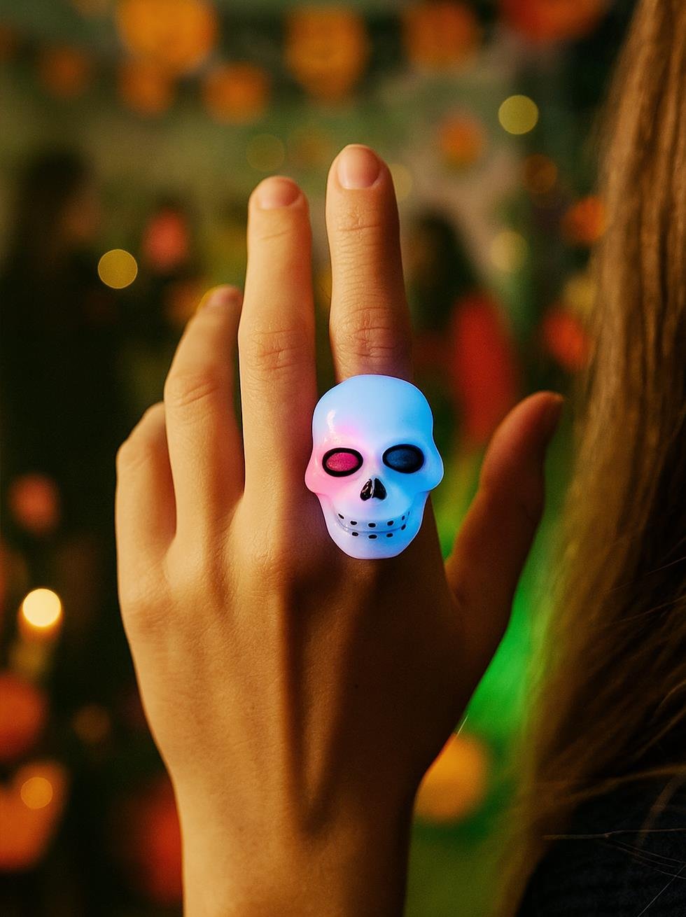Cadılar Bayramı Kuru Kafa Işıklı Yüzük Halloween Parti Aksesuarı