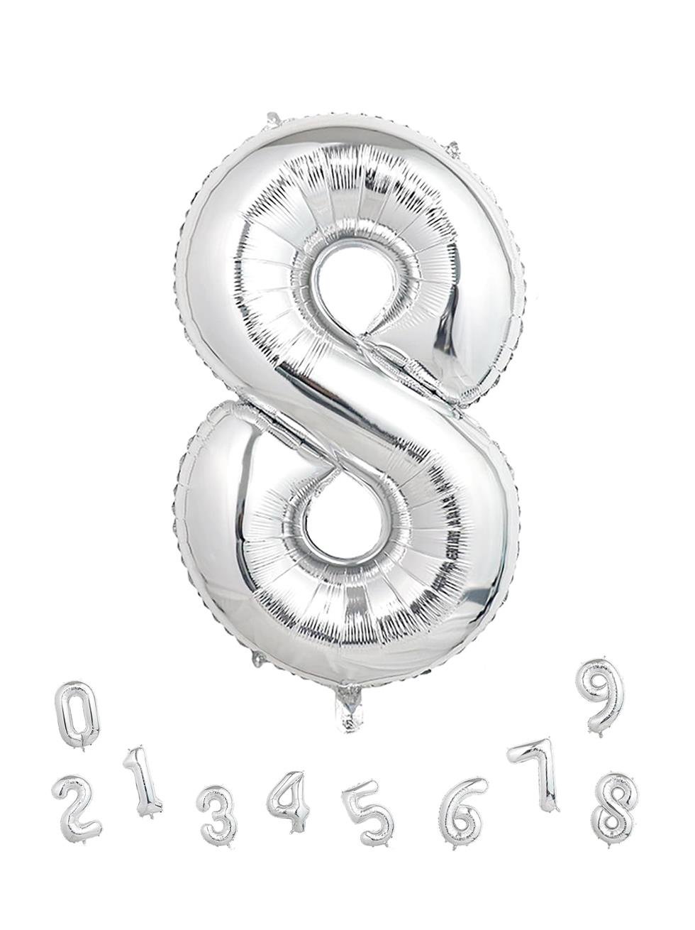 Rakam Folyo Balon Doğum Günü Parti Balonu 8 Gümüş Renk 86 cm 34 inc