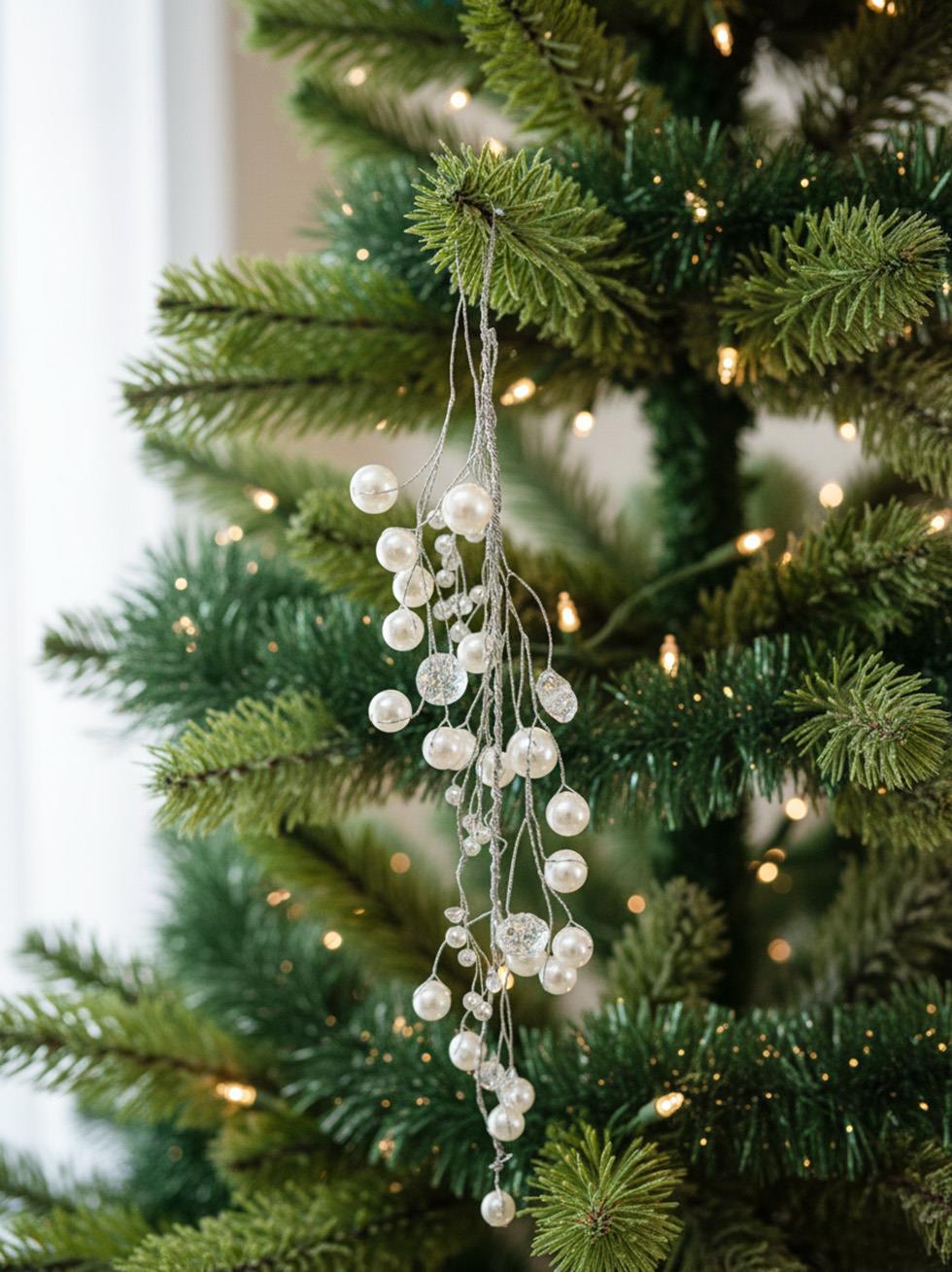 Yılbaşı Ağaç Süsü Lüks İnci Kristal Salkım Dekoratif Süs 38 Cm