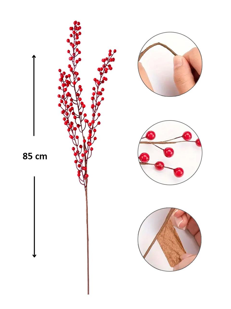 Yılbaşı Dekoru Kırmızı Berry Kokinalı Süslü Dekoratif Dal 85 cm