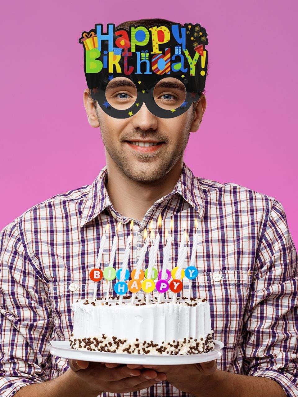 Happy Birthday Yazılı Renkli Gözlük Doğum Günü Parti Aksesuarı
