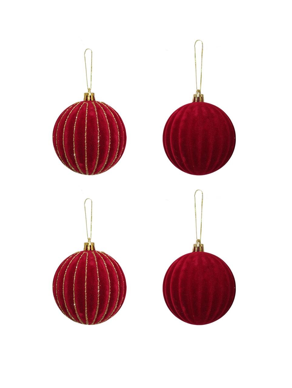 Yılbaşı Topları Altın Simli Kadife Yılbaşı Ağacı Süsü Bordo 8 cm 4'lü
