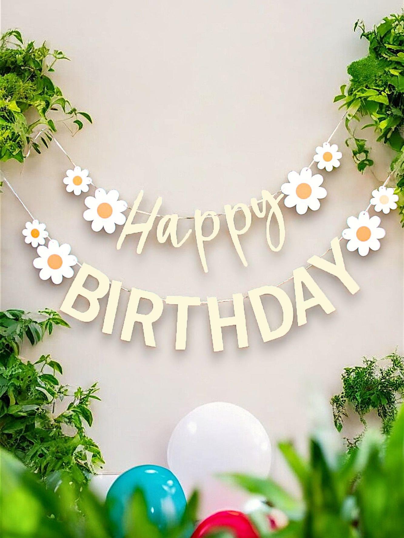 Papatya Temalı Happy Birthday Yazı Banner Doğum Günü Parti Süsü