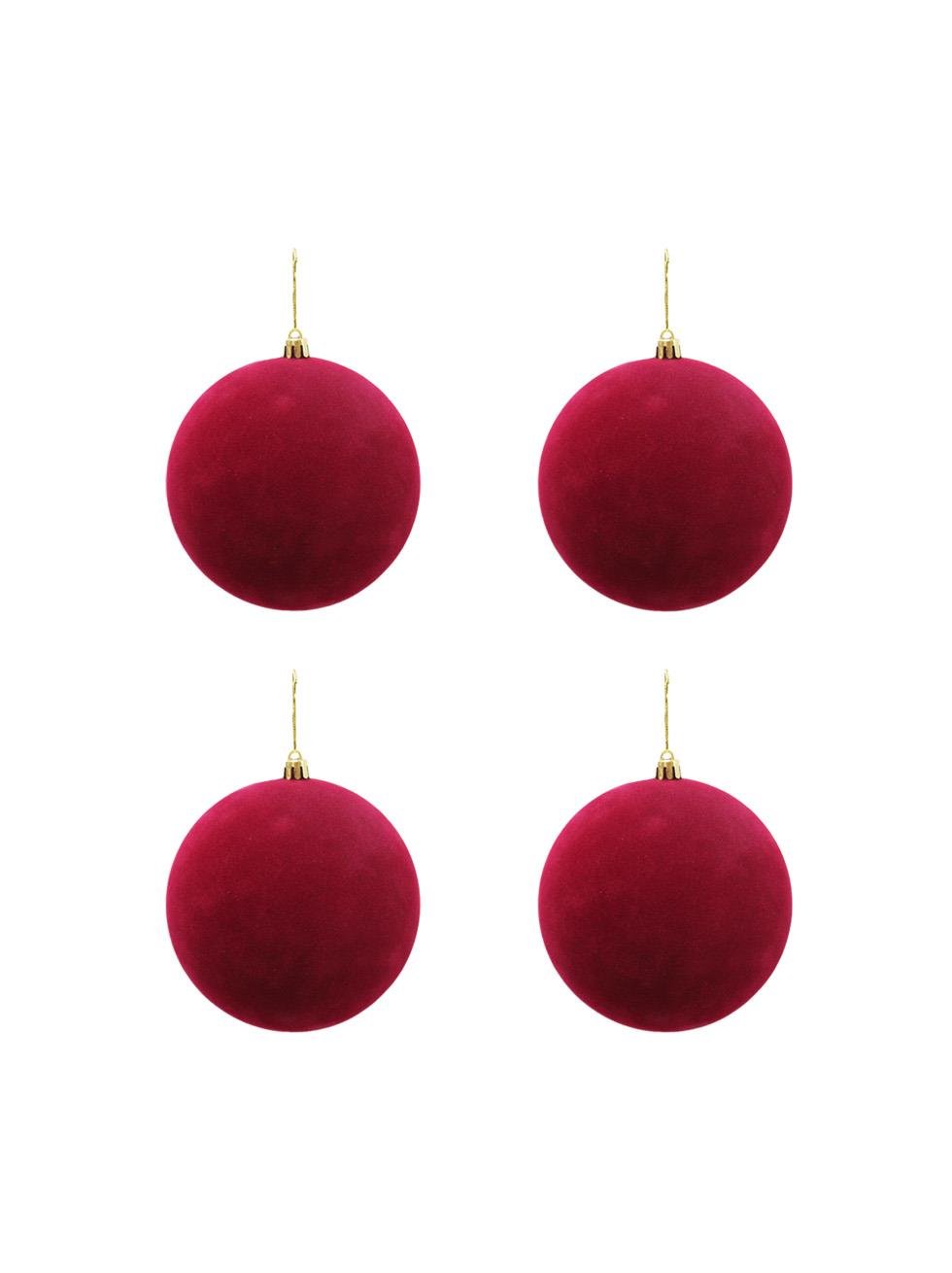 Kadife Yılbaşı Topu – Çam Ağacı Süsü Bordo 8 cm 4'lü
