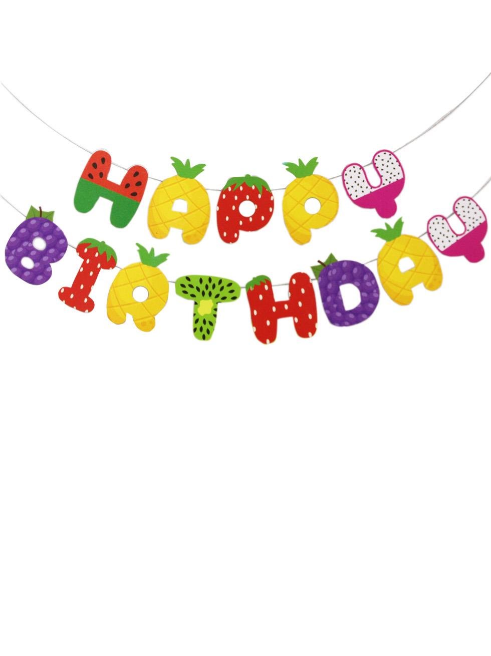 Renkli Meyve Temalı Happy Birthday Yazı Banner Doğum Günü Parti Süsü 