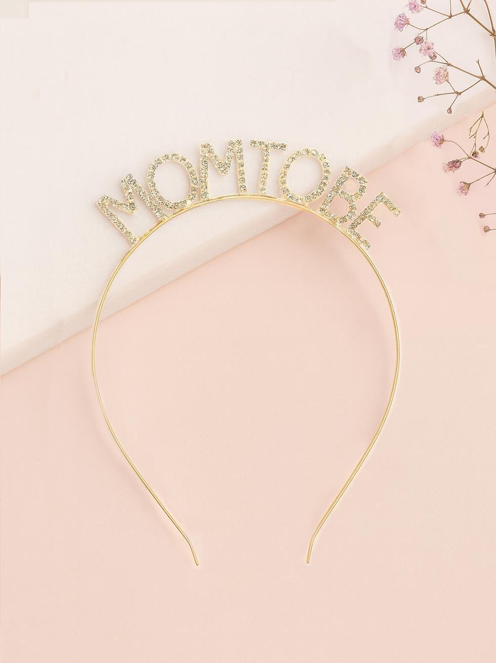 Kristal Taşlı Mom To Be Taç Metal Baby Shower Tacı Gold