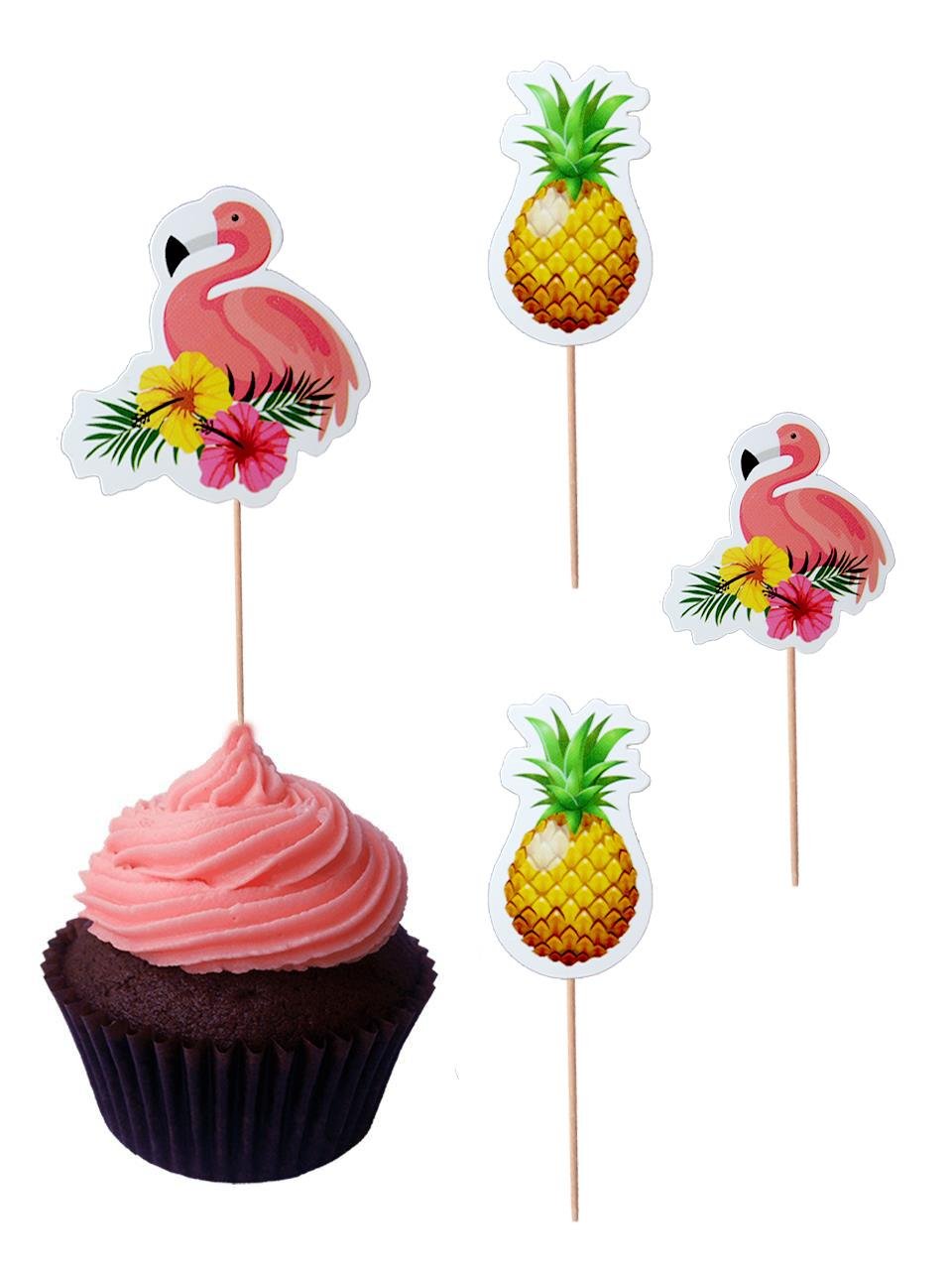 Hawaii Temalı Kürdan Flamingo Ananas Figürlü Cupcake Kürdanı Pasta Süsü 10'lu