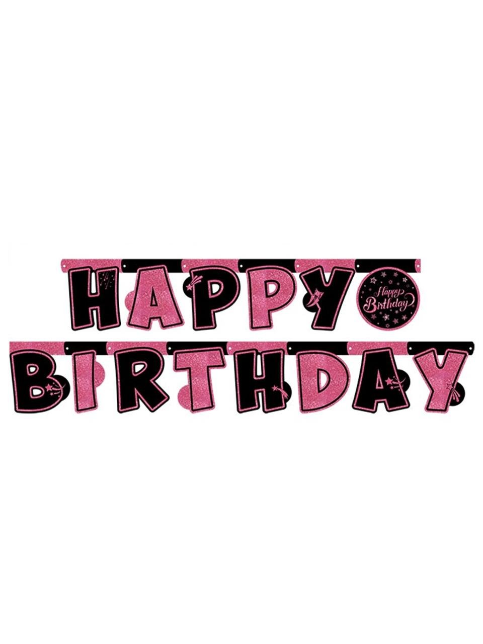 Pink Stars Temalı Happy Birthday Yazı Banner Asılabilir Doğum Günü Süsü