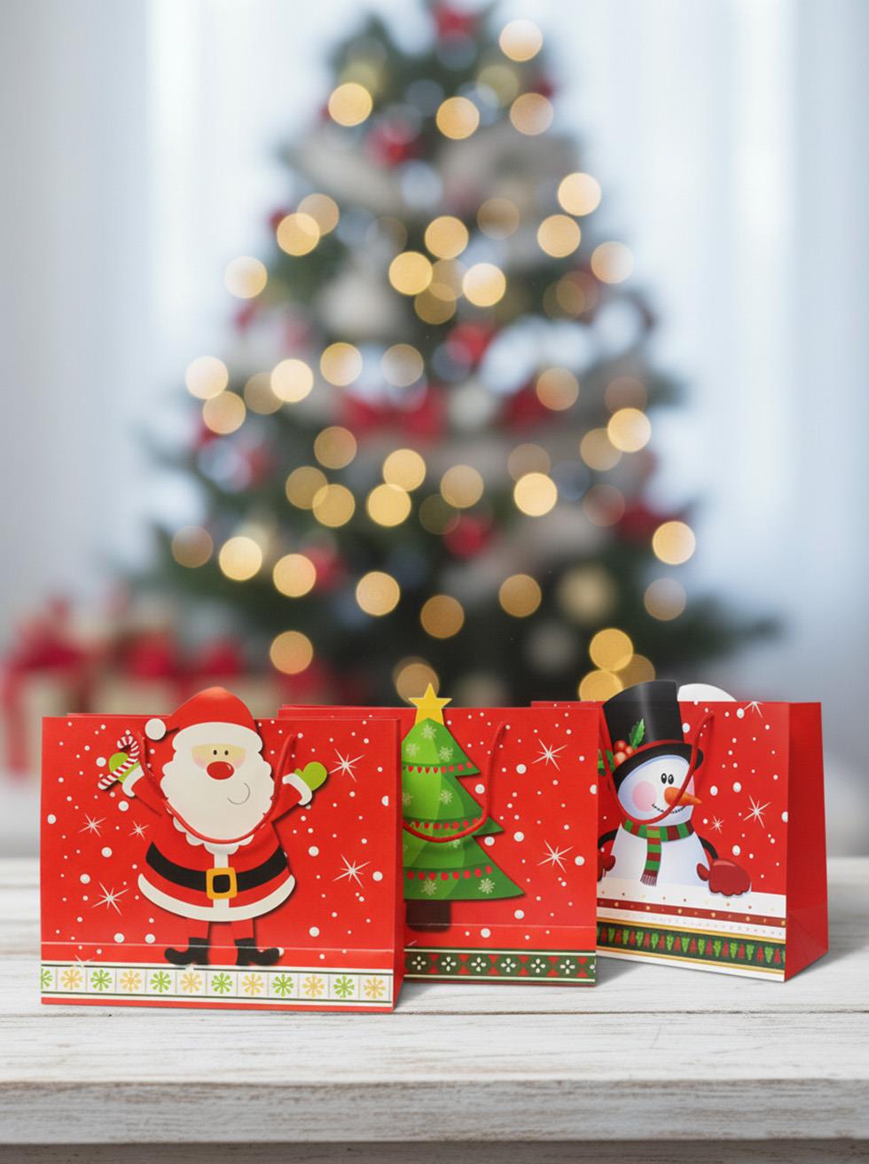 Yılbaşı Temalı Karton Çanta Hediye Çanta Seti – 12 Parça 35x28x12 cm