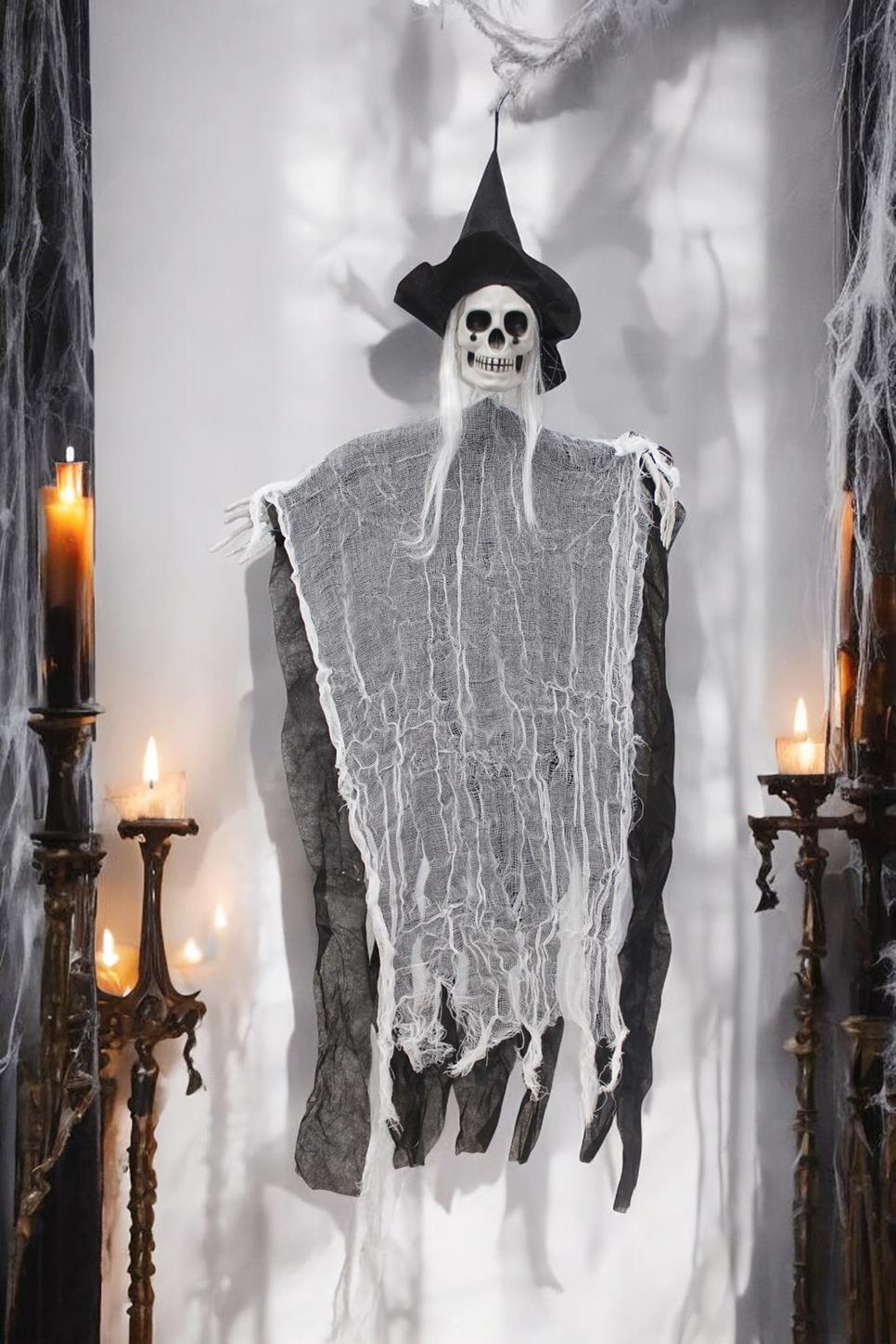 Cadılar Bayramı Şapkalı İskelet Asılabilir Halloween Parti Dekoru Siyah 