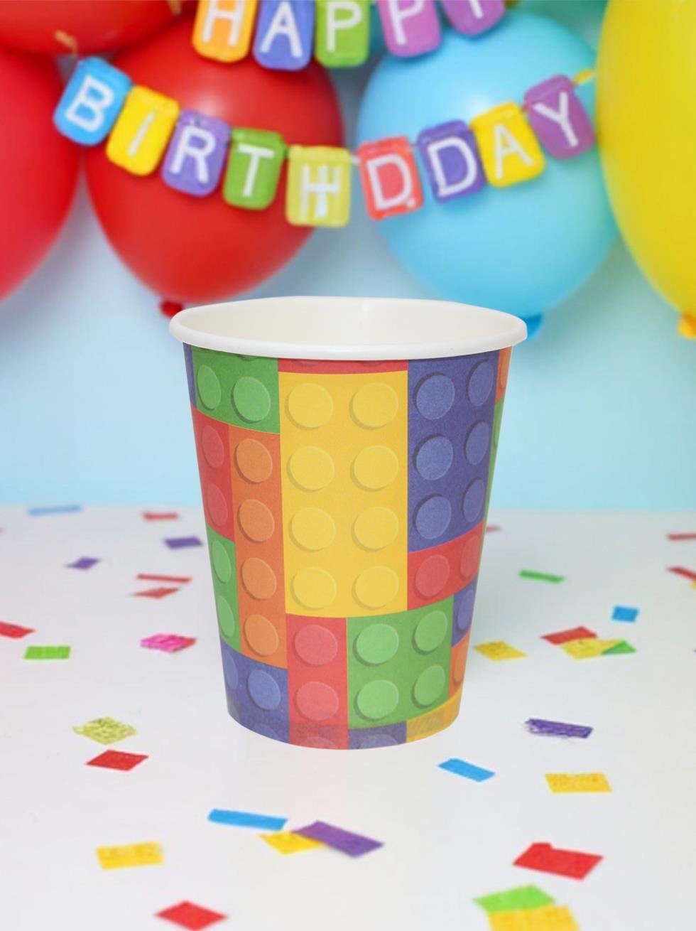 Renkli Lego Temalı Bardak Karton Doğum Günü Bardağı 8'li
