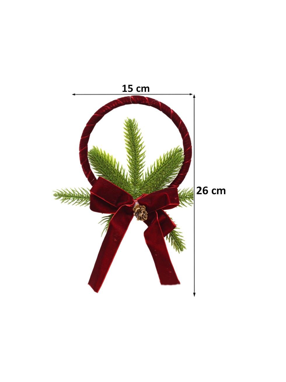 Yılbaşı Kapı Süsü Kadife Kurdeleli Dekoratif Kapı Çelengi 26 cm