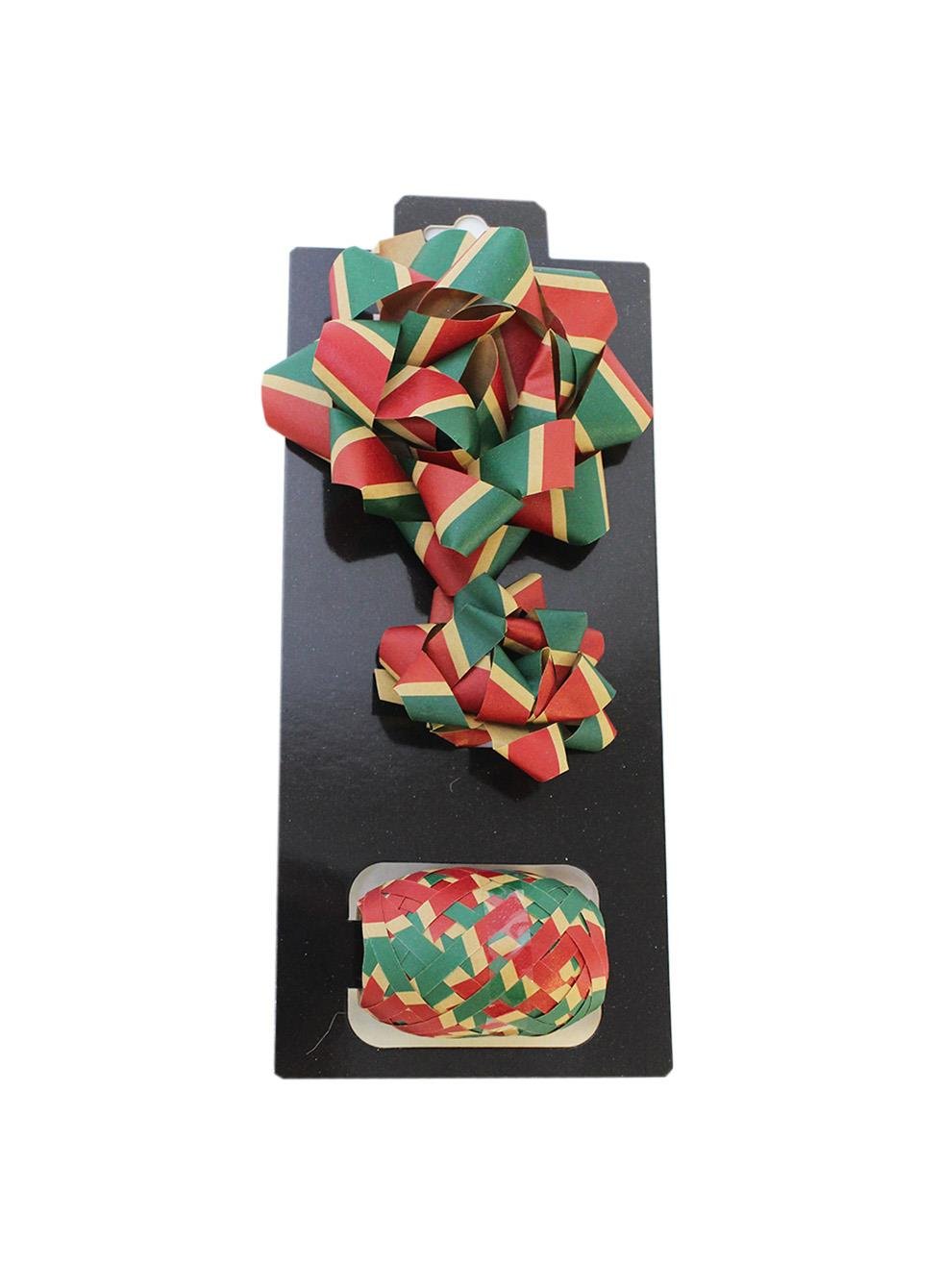 Hediye Paketleme Süsü Rafya Kurdele Süsleme Seti Kırmızı-Yeşil Çizgili 3'lü