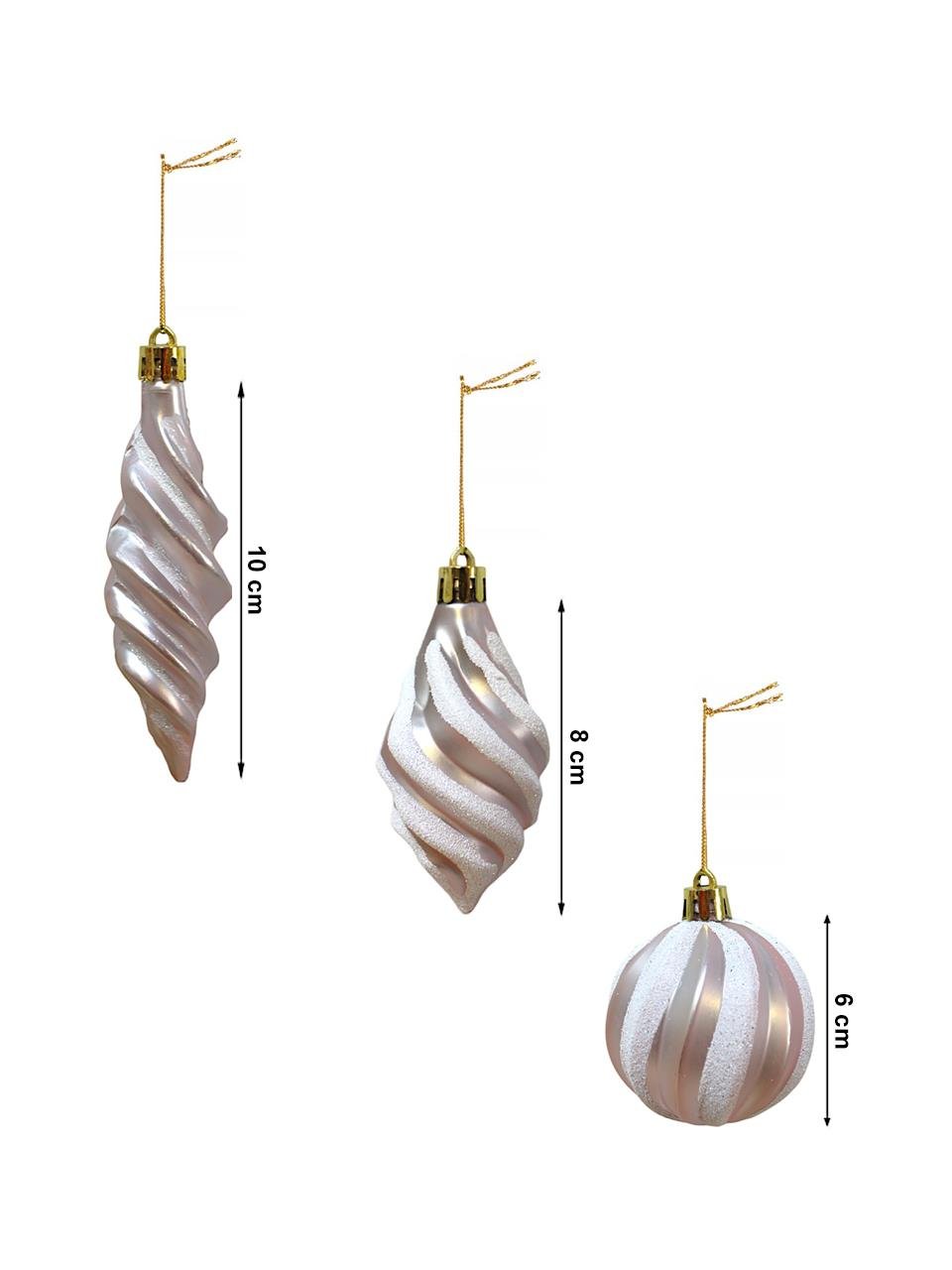 Yılbaşı Ağaç Süsleri Burgulu Karışık Paket Asılabilir Dekoratif Süs 6 cm 3'lü Soft Pembe