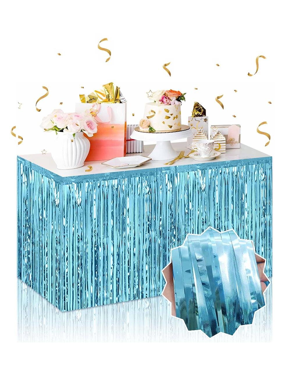 Metalize Parti Masa Eteği Masa Dekoru Açık Mavi