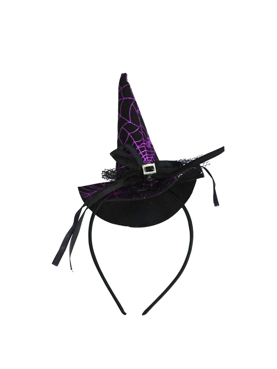 Cadı Şapkalı Halloween Parti Tacı Tüllü Cadılar Bayramı Aksesuarı Mor