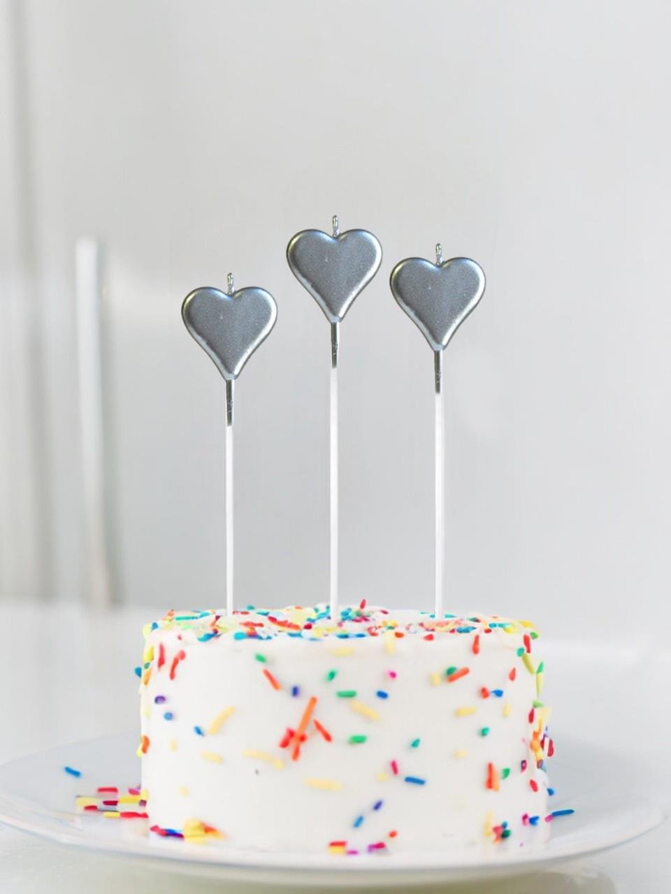 Kalp Pasta Mumu Metalik Gümüş 3'lü